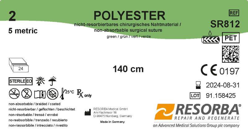 Поліестер USP 2 зелений, довжина відрізка 140 см